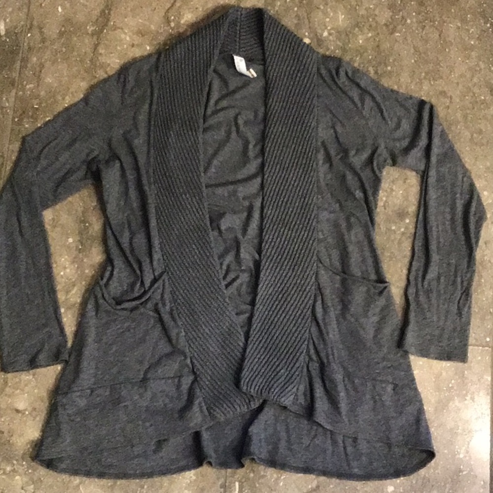 Indigenous organic cotton gray open front cardi, S